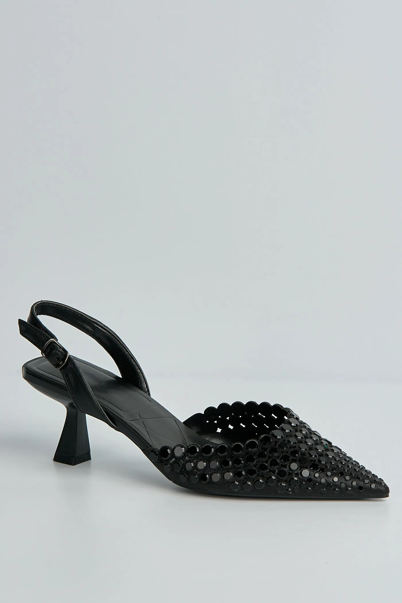 Giovanna Mirror Encrusted Slingback Court Shoes In Black by Miss Diva sold by Goddiva product image thumbnail 5