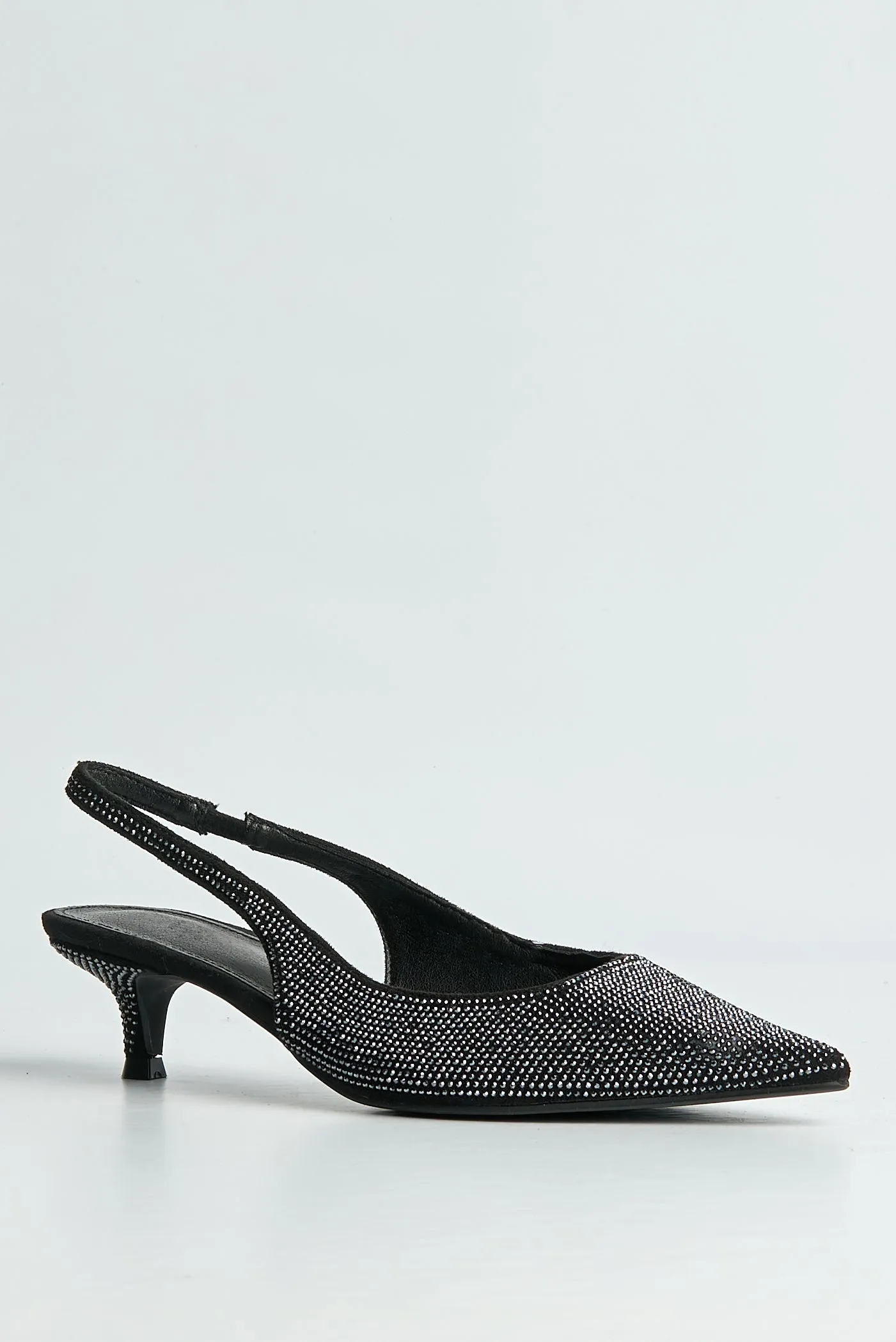 Celeste Diamante Embellished Slingback Low Heel Court Shoes In Black by Miss Diva sold by Goddiva product image thumbnail 5