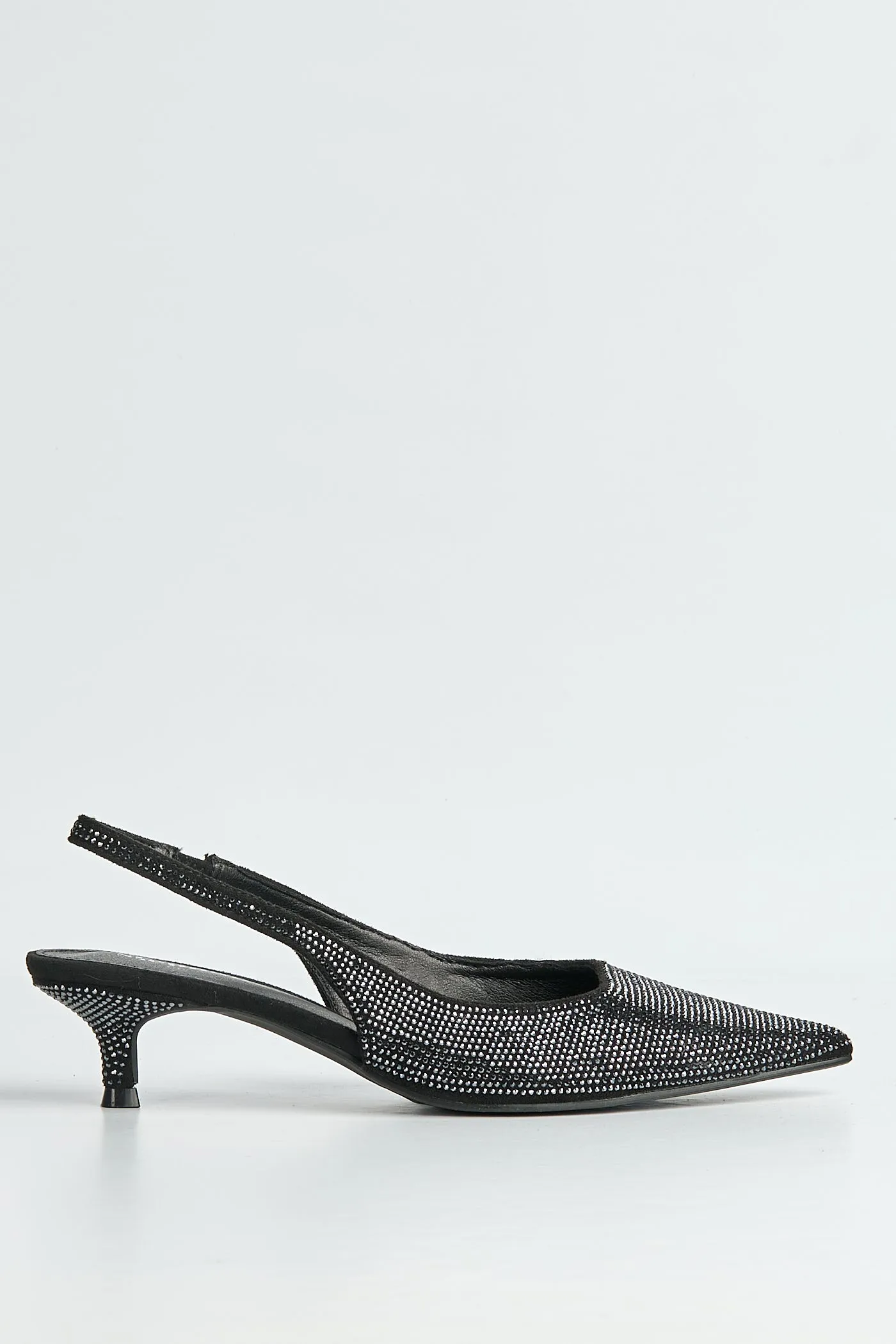 Celeste Diamante Embellished Slingback Low Heel Court Shoes In Black by Miss Diva sold by Goddiva product image thumbnail 3