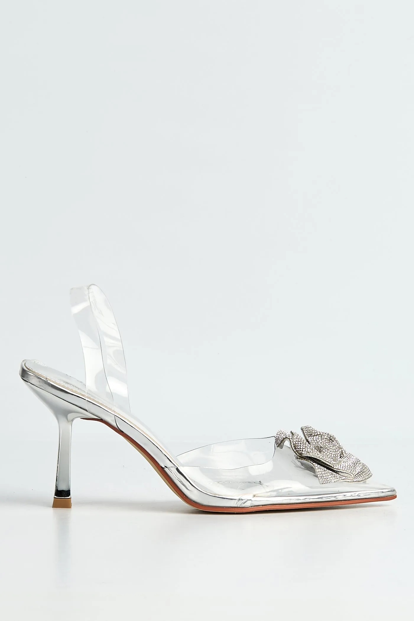 Rosela Diamante Rose Detail Pointed Toe Perspex Heels In Silver by Miss Diva sold by Goddiva product image thumbnail 4