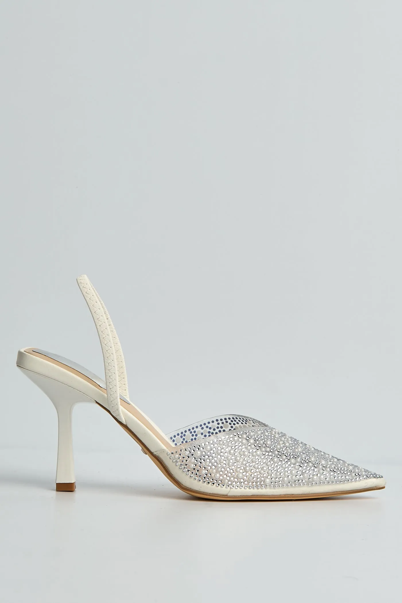 Kiana Diamante Embellished Sling Back Pointed Toe Court Shoes In White by Miss Diva sold by Goddiva product image thumbnail 4