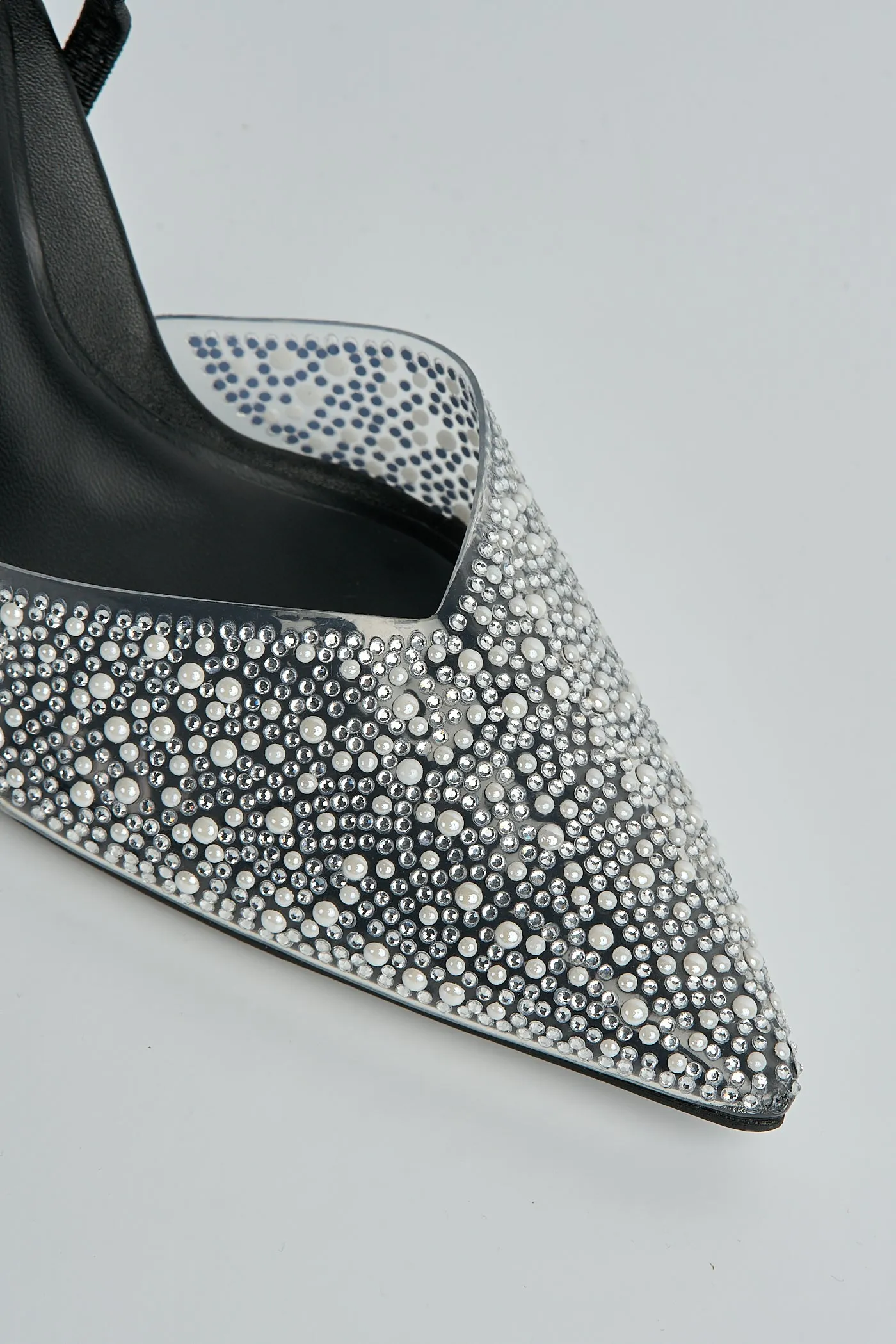 Kiana Diamante Embellished Sling Back Pointed Toe Court Shoes In Black by Miss Diva sold by Goddiva product image thumbnail 4