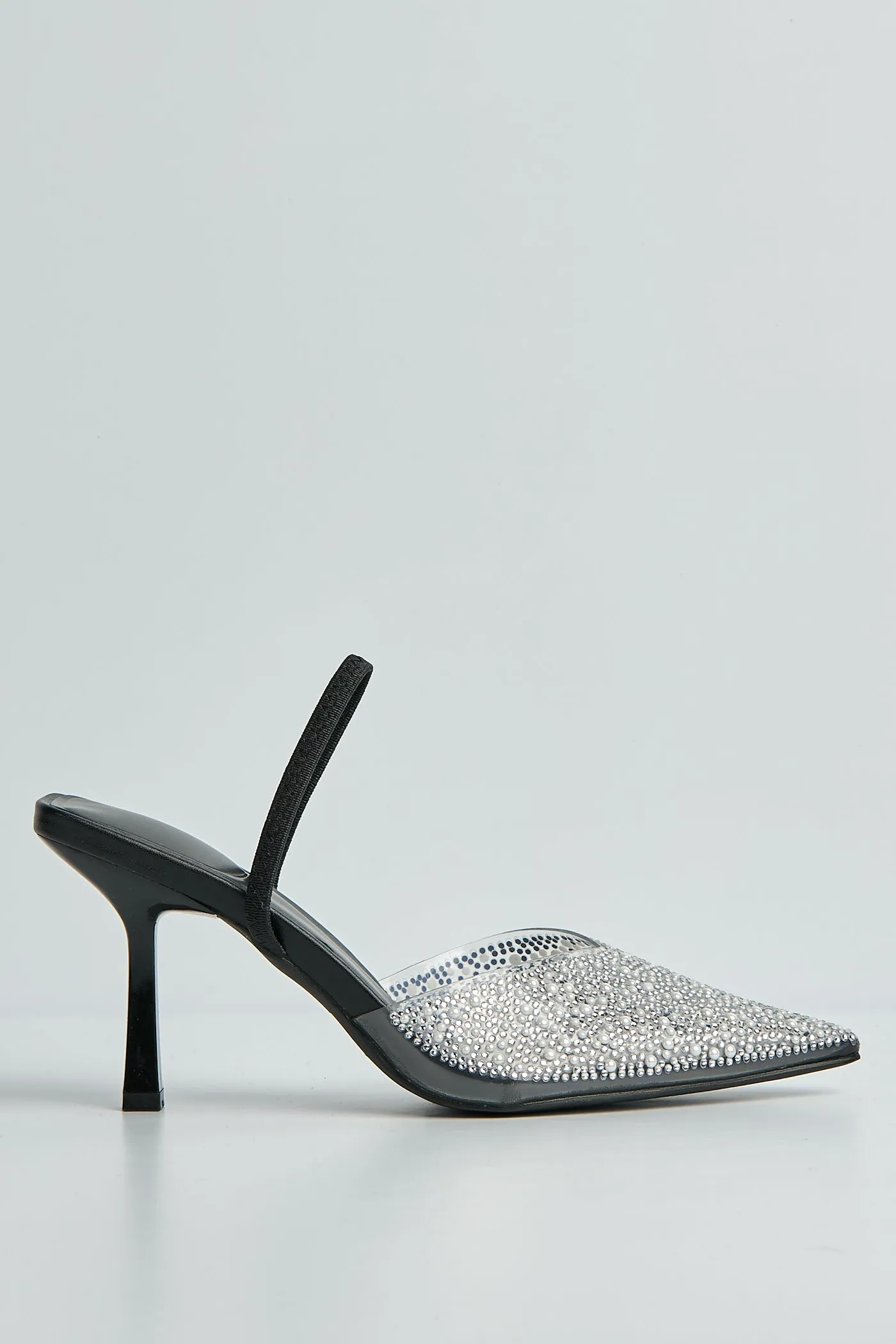 Kiana Diamante Embellished Sling Back Pointed Toe Court Shoes In Black by Miss Diva sold by Goddiva product image thumbnail 5