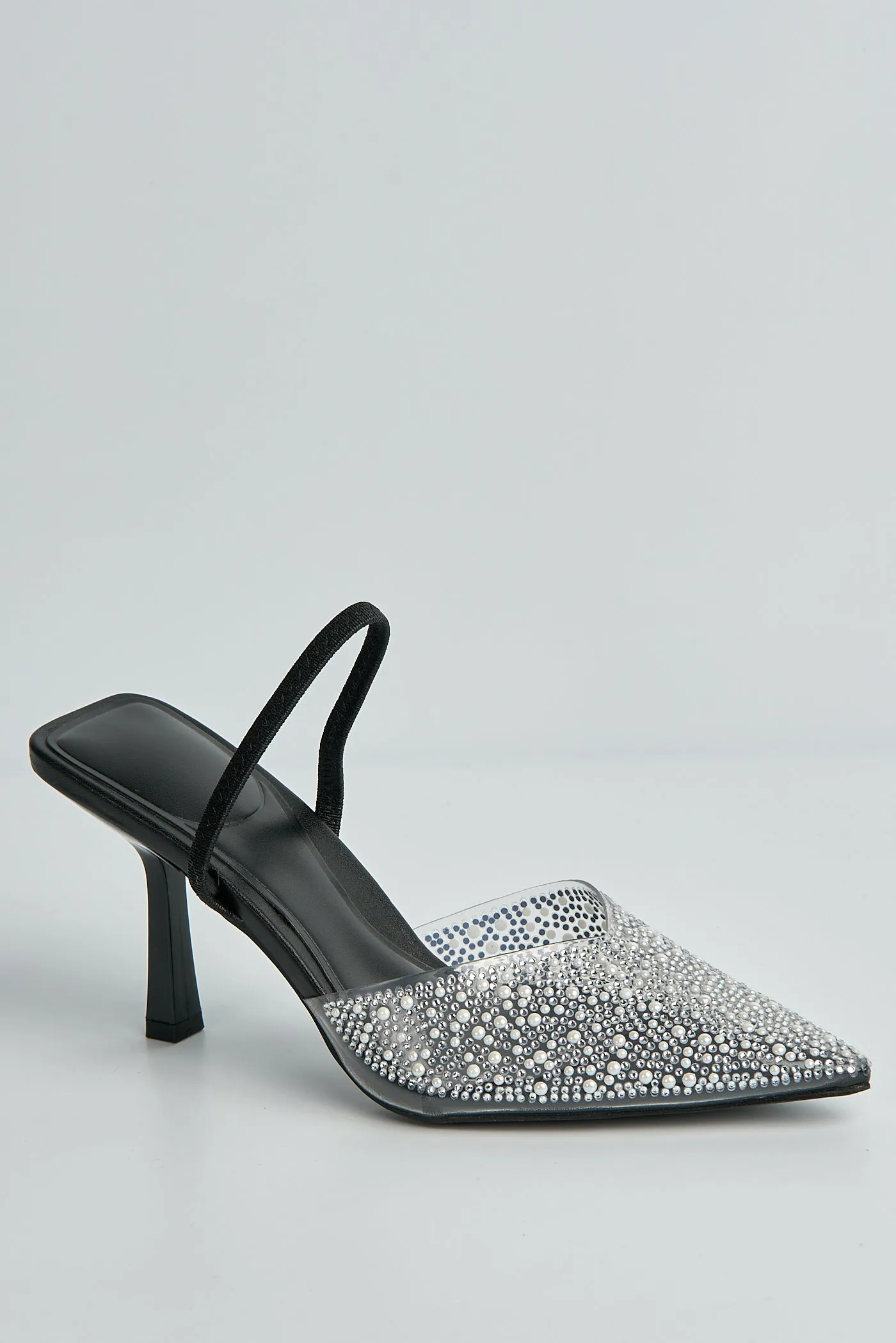 Kiana Diamante Embellished Sling Back Pointed Toe Court Shoes In Black by Miss Diva sold by Goddiva product image thumbnail 3