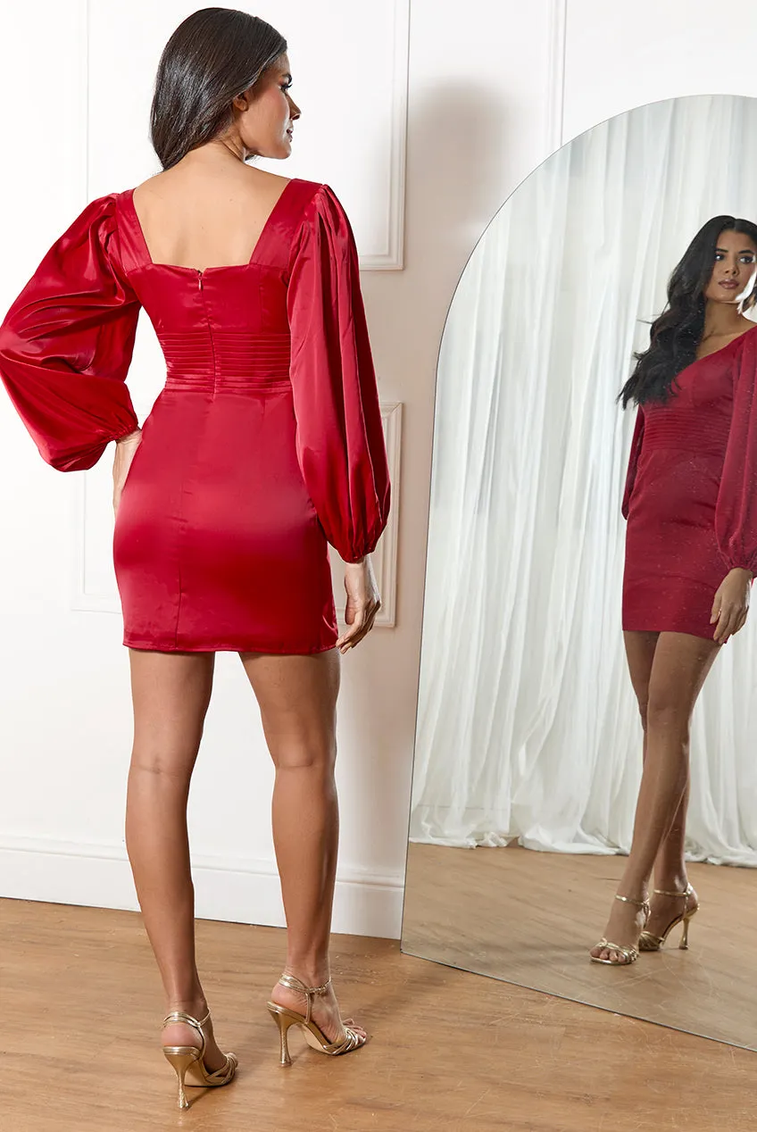 Balloon Sleeve Plunge Bodycon Dress In Red by Chi Chi sold by Goddiva product image thumbnail 2