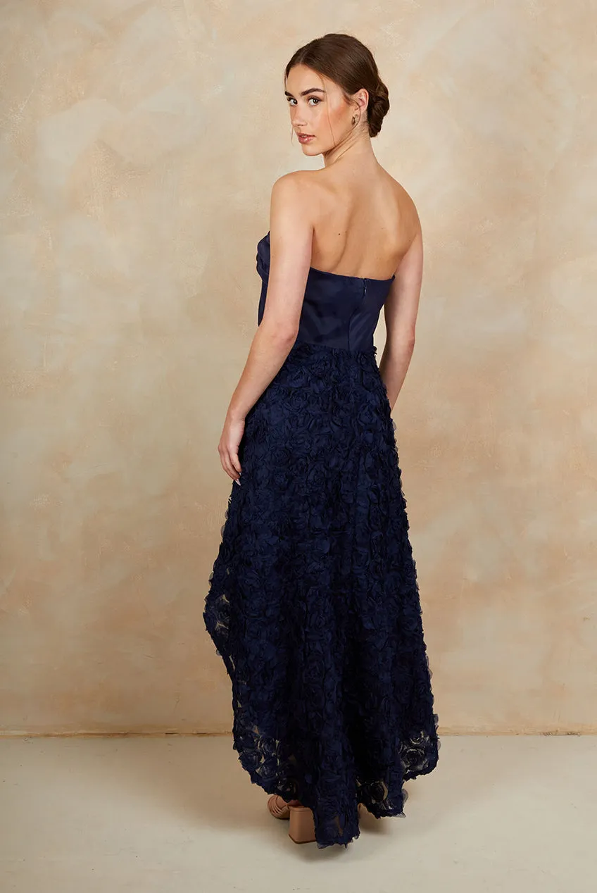 3D Floral Dip Hem Dress In Navy by Chi Chi sold by Goddiva product image thumbnail 2