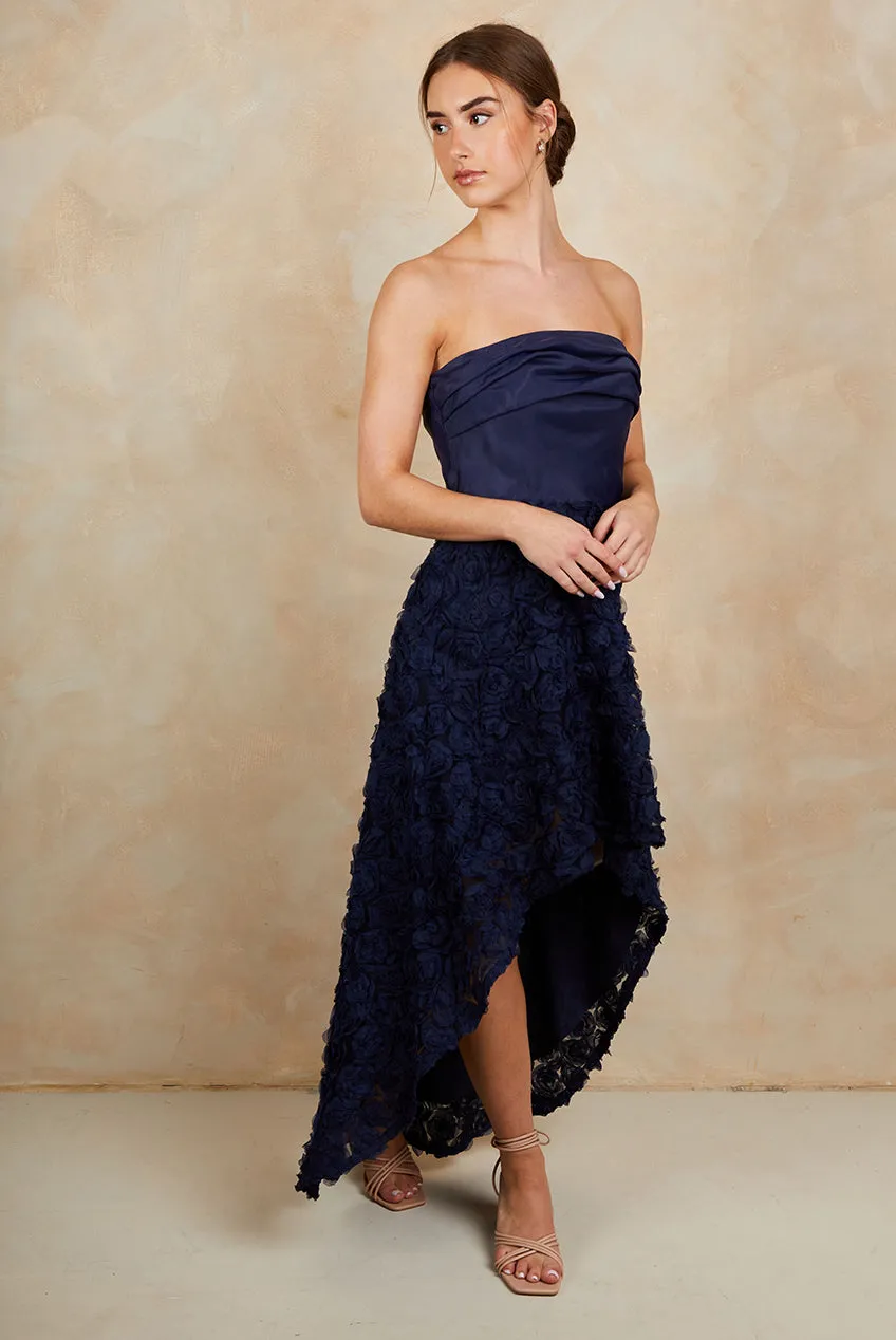 3D Floral Dip Hem Dress In Navy by Chi Chi sold by Goddiva product image thumbnail 4