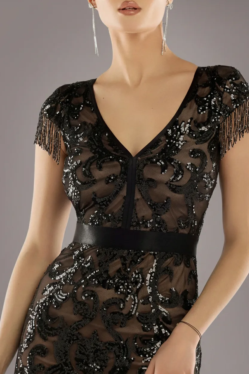 Embroidered Sequin Tassel Front Split Midaxi Dress - Black by Goddiva sold by Goddiva product image thumbnail 3