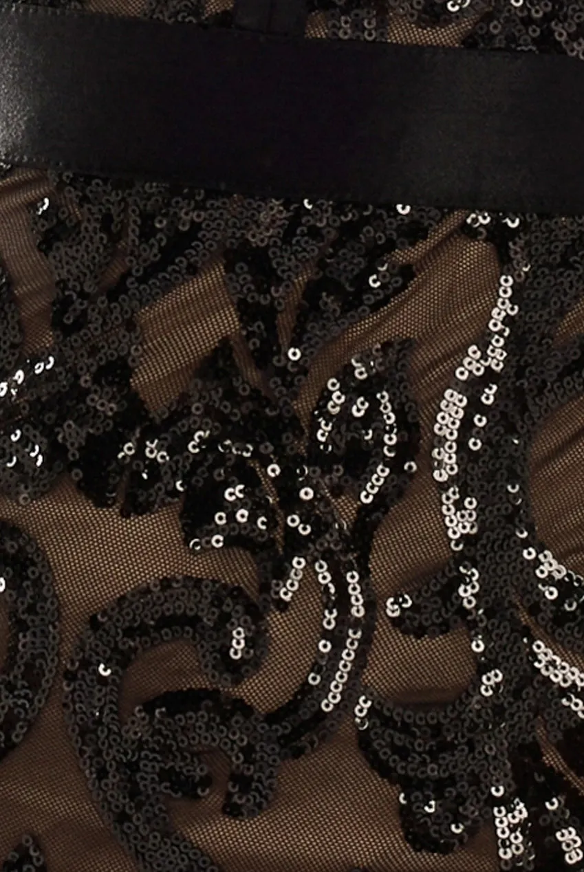 Embroidered Sequin Tassel Front Split Midaxi Dress - Black by Goddiva sold by Goddiva product image thumbnail 4