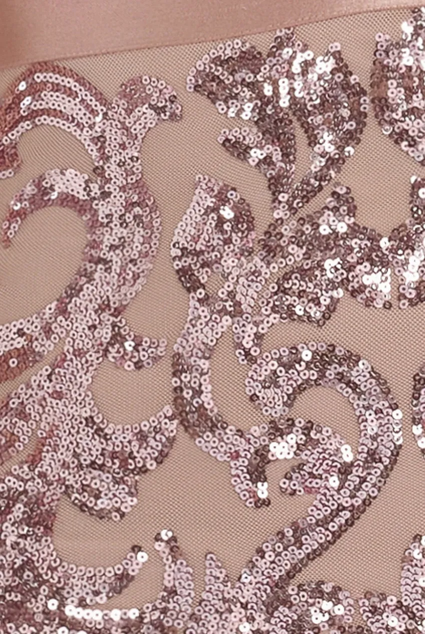 Embroidered Sequin Tassel Front Split Midaxi Dress - Blush Pink by Goddiva sold by Goddiva product image thumbnail 4