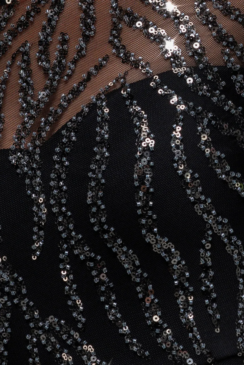 Ombre Sequin Beaded Flared Long Sleeve Maxi Dress - Black by Goddiva sold by Goddiva product image thumbnail 5