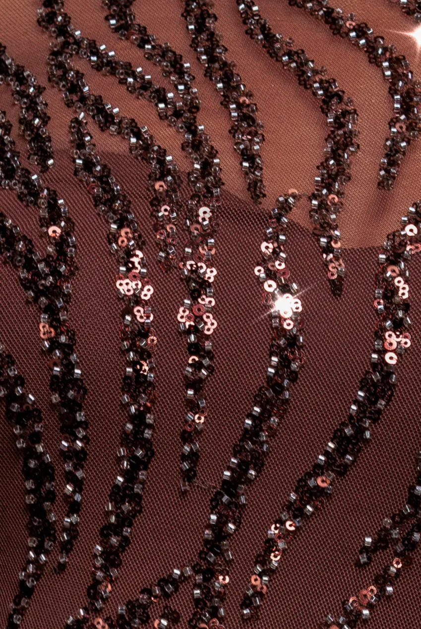 Ombre Sequin Beaded Flared Long Sleeve Maxi Dress - Brown by Goddiva sold by Goddiva product image thumbnail 5