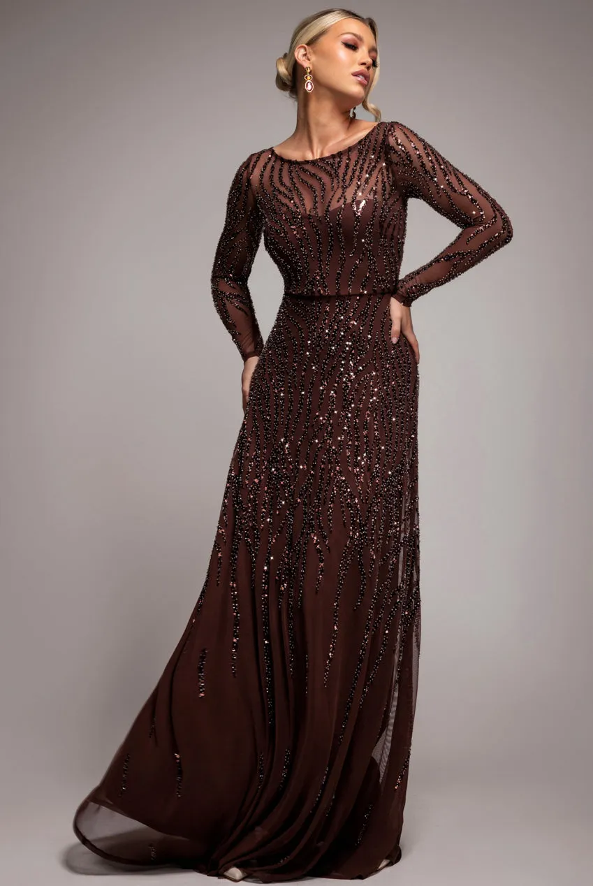 Ombre Sequin Beaded Flared Long Sleeve Maxi Dress - Brown by Goddiva sold by Goddiva product image thumbnail 3