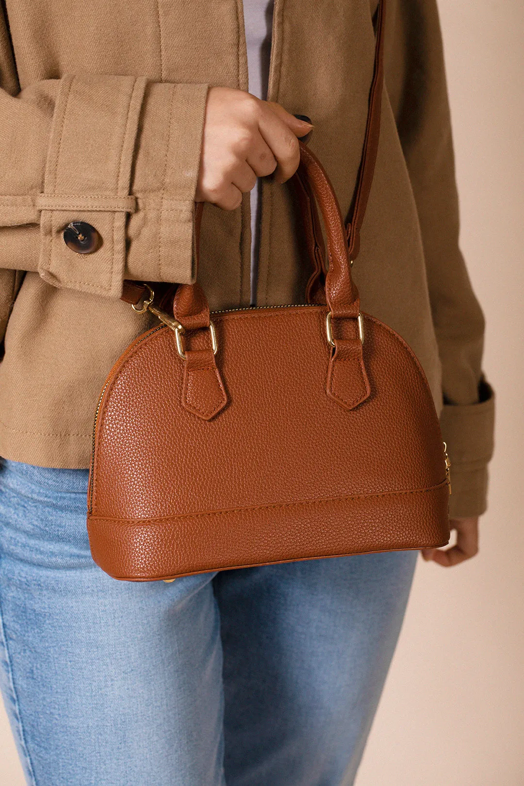 Faux Leather Mini Crossbody Bag In Brown by SVNX sold by Goddiva product image thumbnail 2