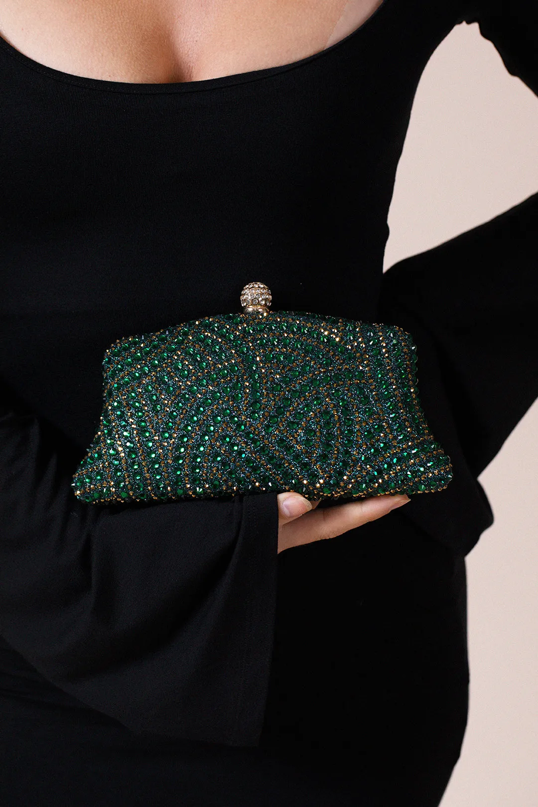 Embellished Clutch Bag In Green by SVNX sold by Goddiva