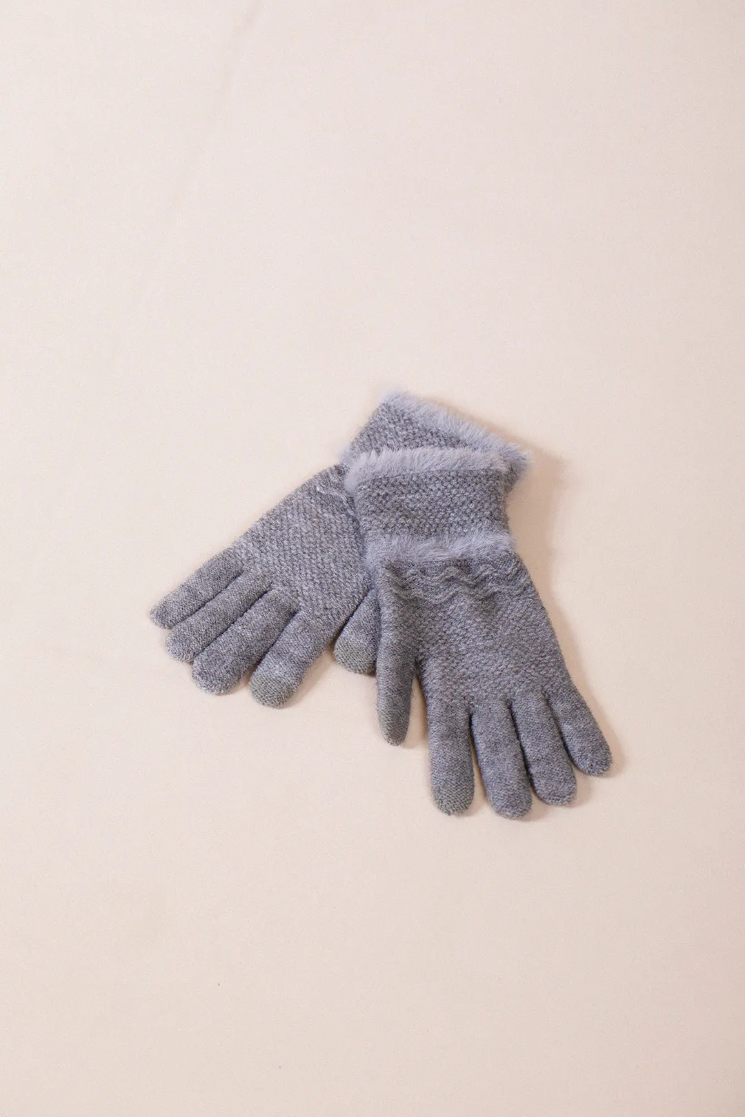 Knitted Gloves With Plush Detail In Grey by SVNX sold by Goddiva product image thumbnail 3