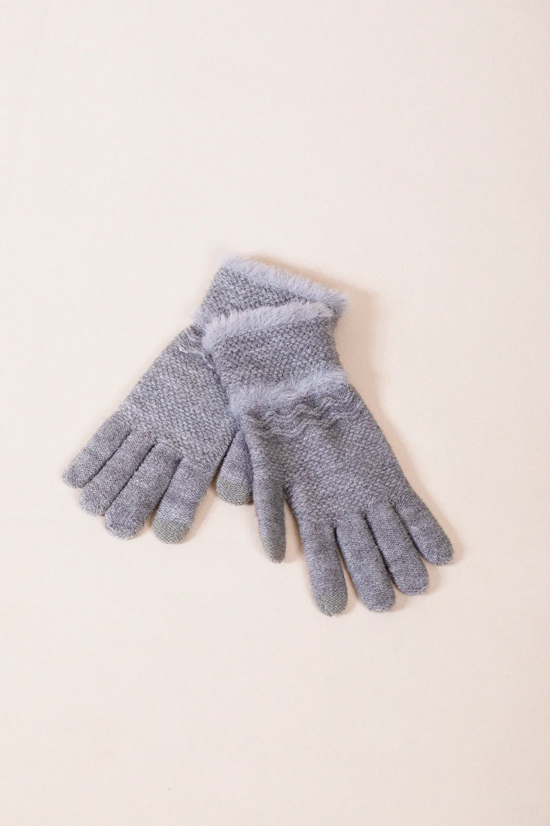 Knitted Gloves With Plush Detail In Grey by SVNX sold by Goddiva product image thumbnail 4