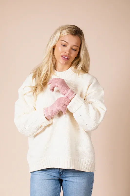 Knitted Gloves With Plush Detail In Pink by SVNX sold by Goddiva