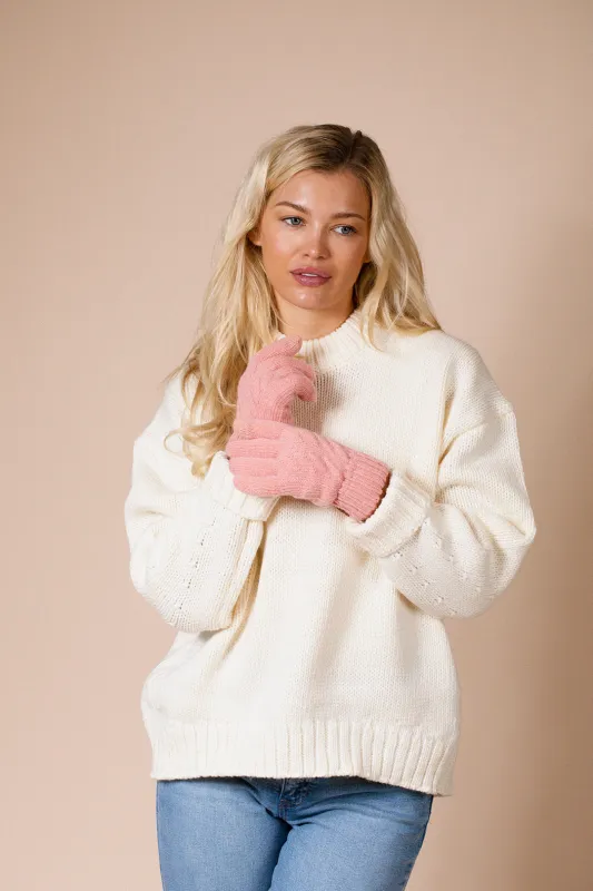 Touch Screen Cable Knit Gloves In Pink by SVNX sold by Goddiva