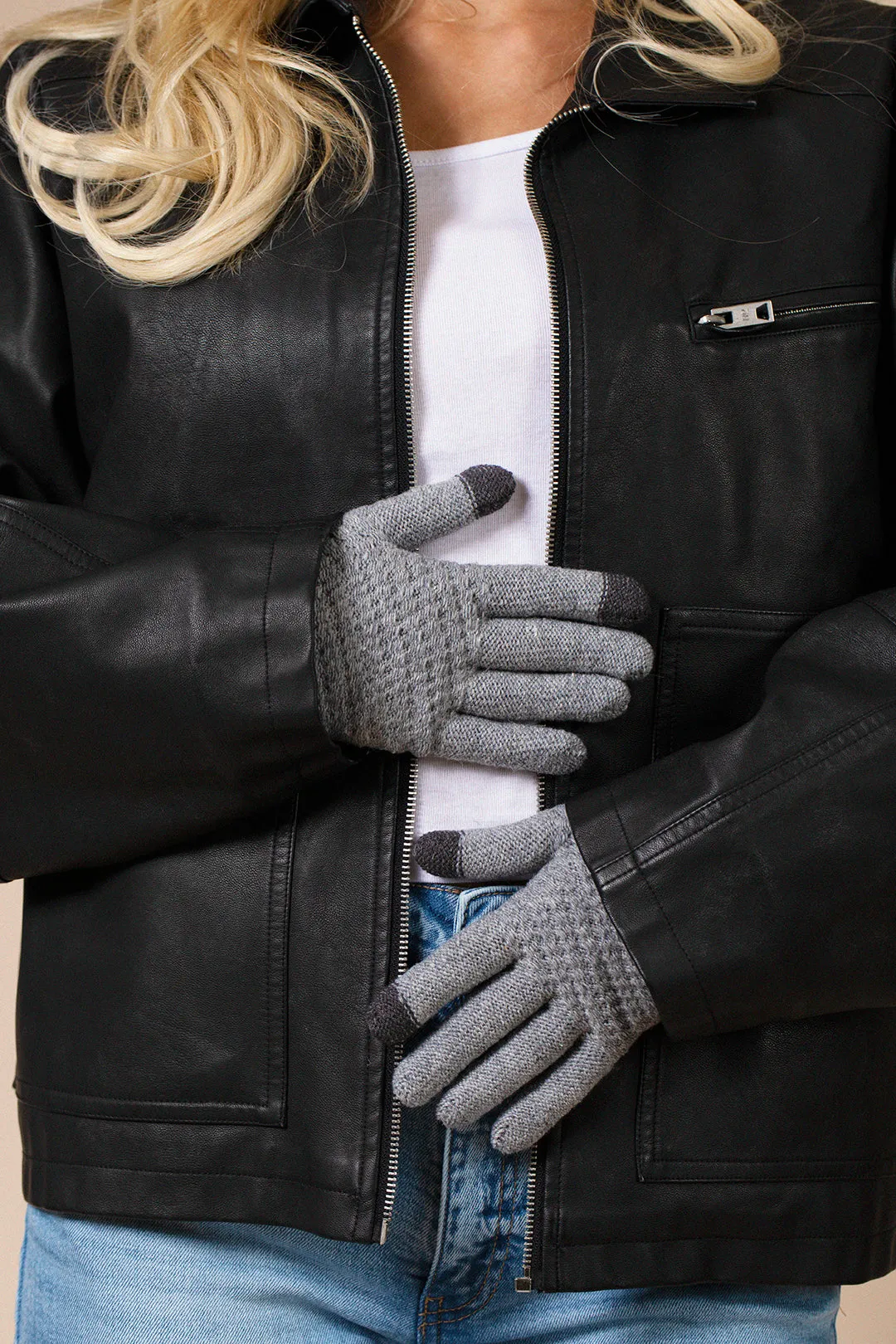 Basic Touch Screen Knitted Gloves In Grey by SVNX sold by Goddiva product image thumbnail 2