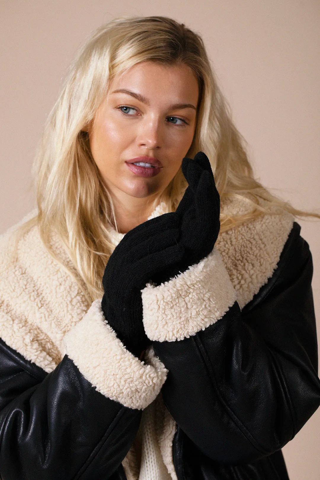 Touch Screen Cable Knit Gloves In Black by SVNX sold by Goddiva