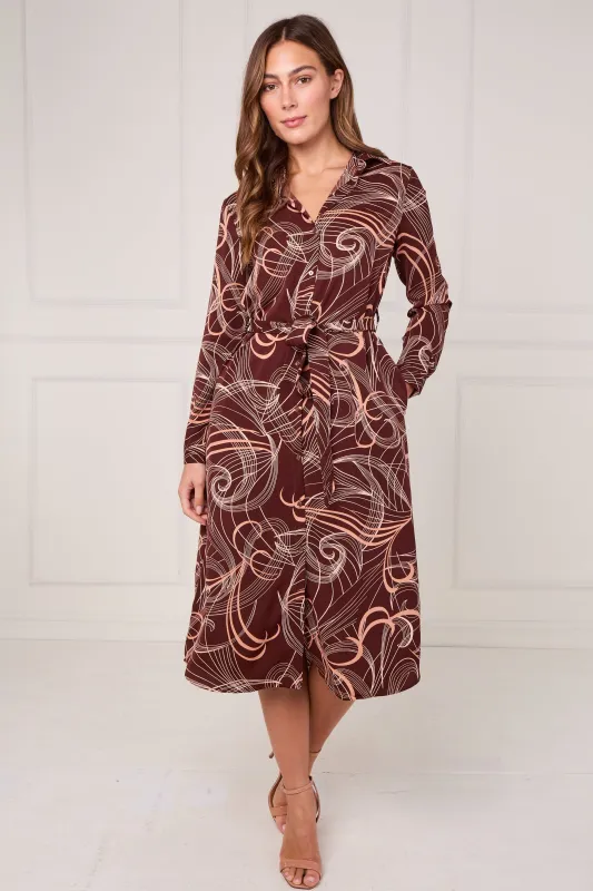 Chocolate Abstract Swirl Print Midi Shirt Dress by LOVE SUNSHINE sold by Goddiva