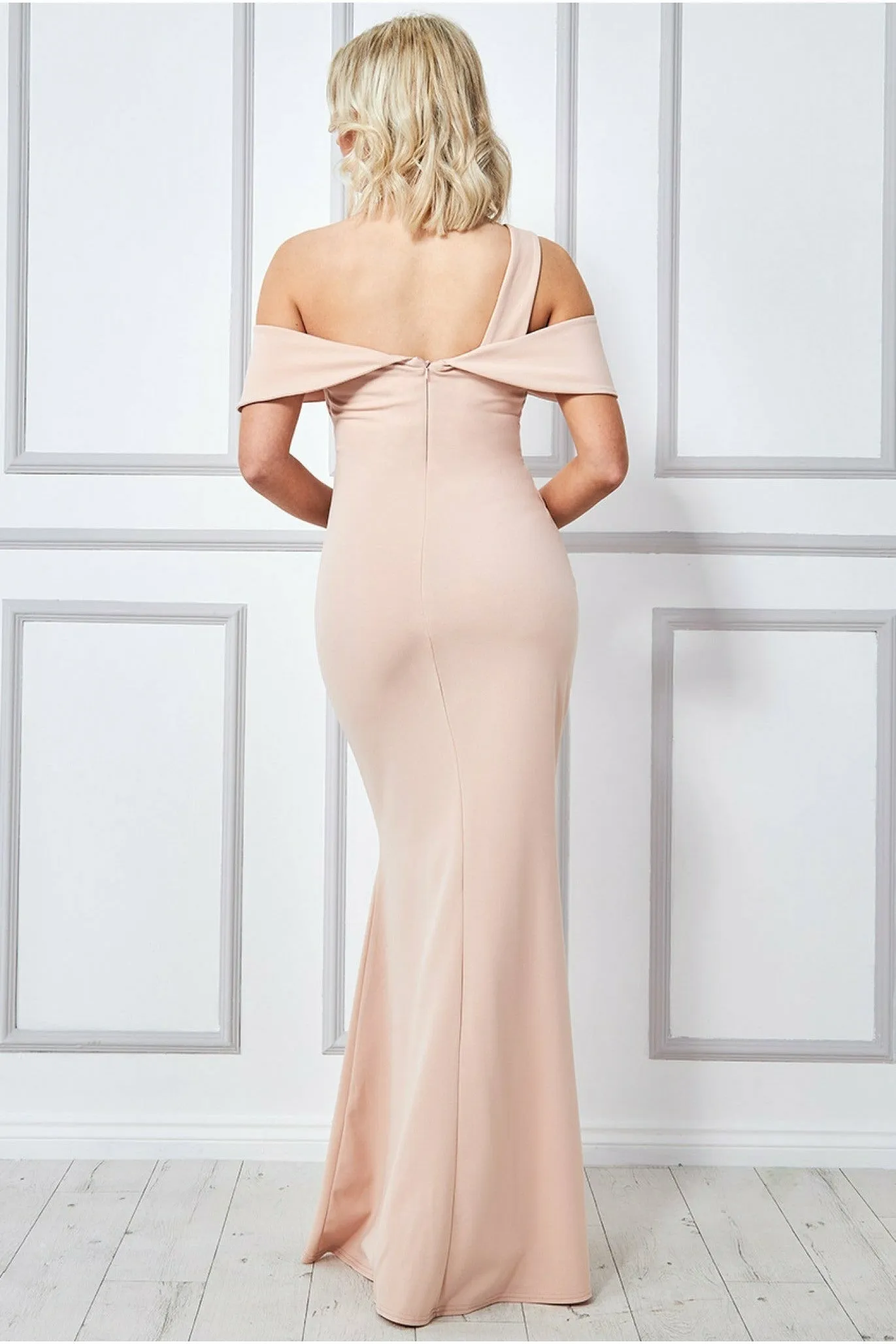 One Shoulder Knot Maxi - Beige by Goddiva sold by Goddiva product image thumbnail 2