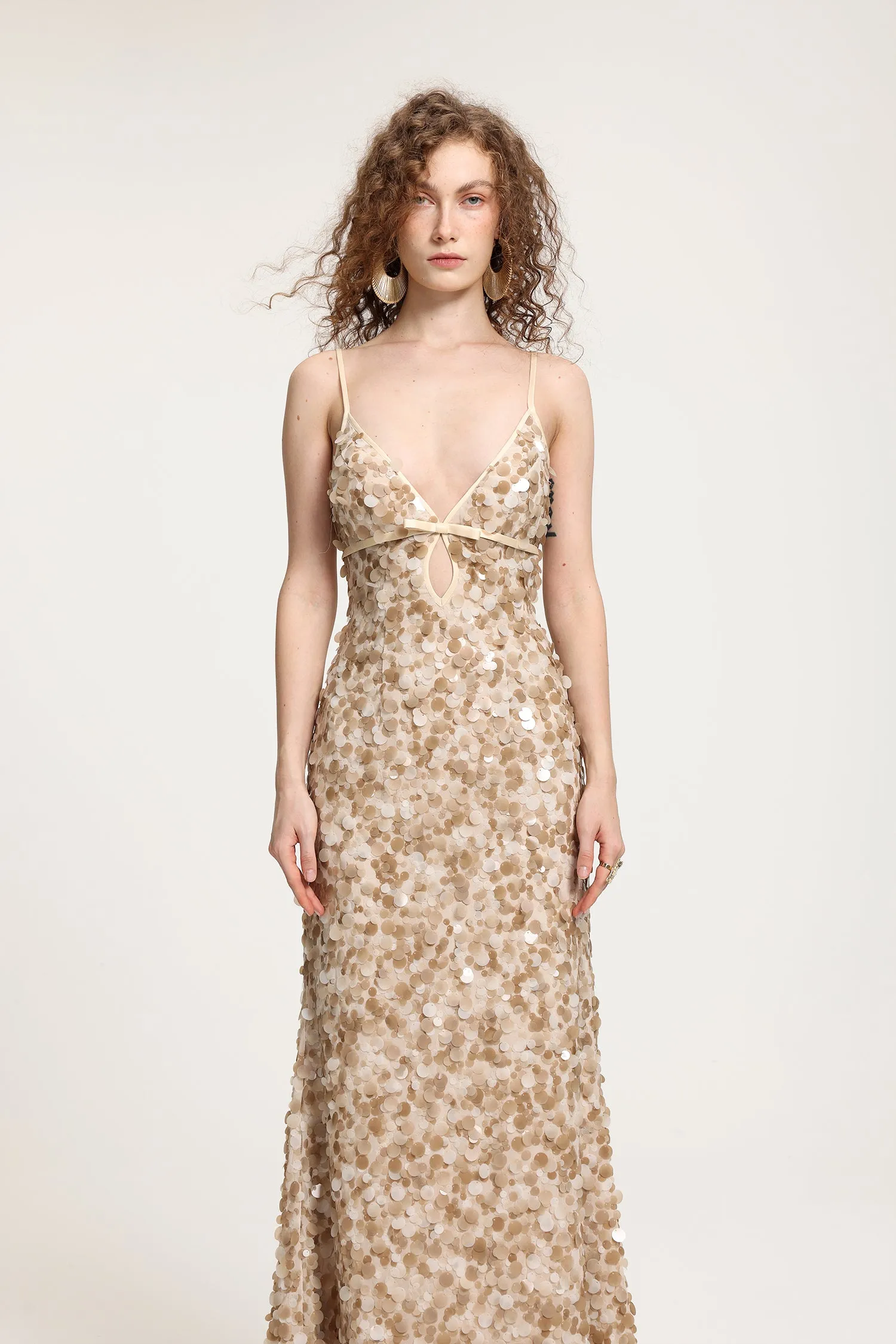Deep V Sequin Spaghetti Strap Maxi Gown by Skye&Iris sold by Goddiva product image thumbnail 3