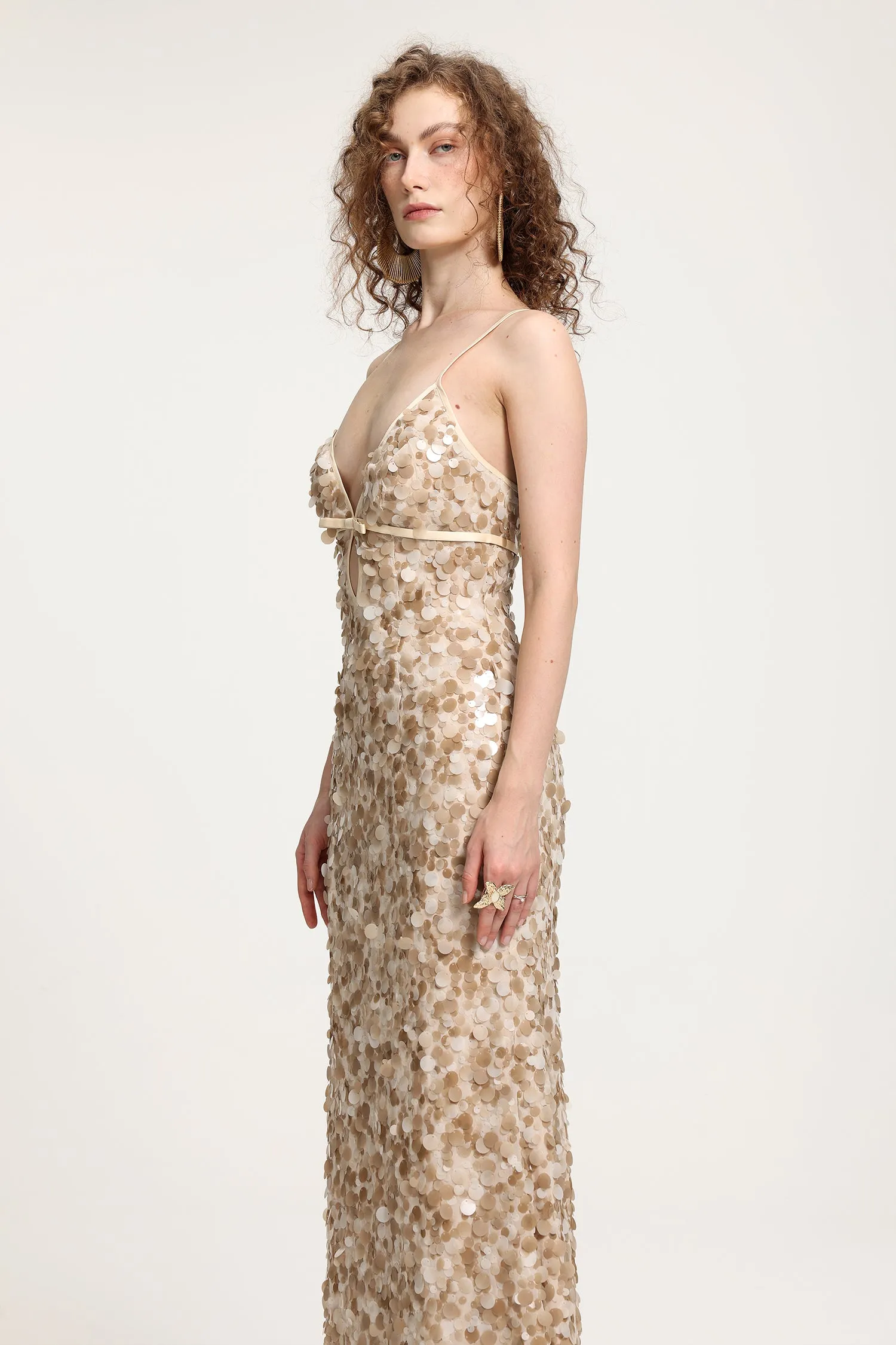 Deep V Sequin Spaghetti Strap Maxi Gown by Skye&Iris sold by Goddiva product image thumbnail 4