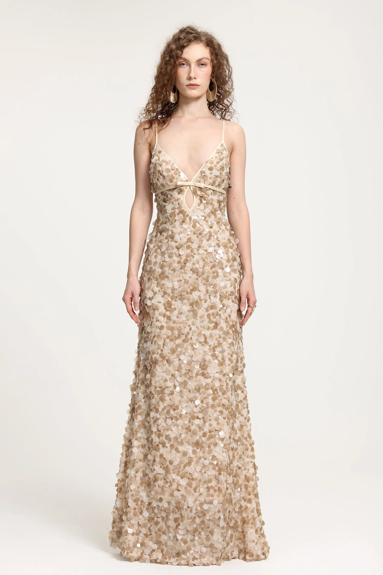 Deep V Sequin Spaghetti Strap Maxi Gown by Skye&Iris sold by Goddiva