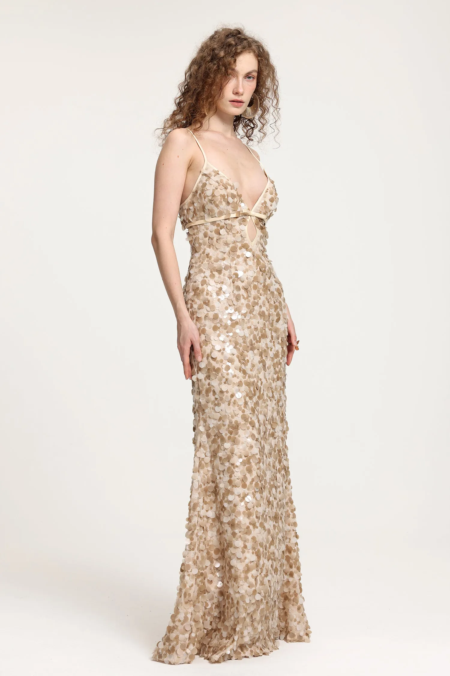 Deep V Sequin Spaghetti Strap Maxi Gown by Skye&Iris sold by Goddiva product image thumbnail 2