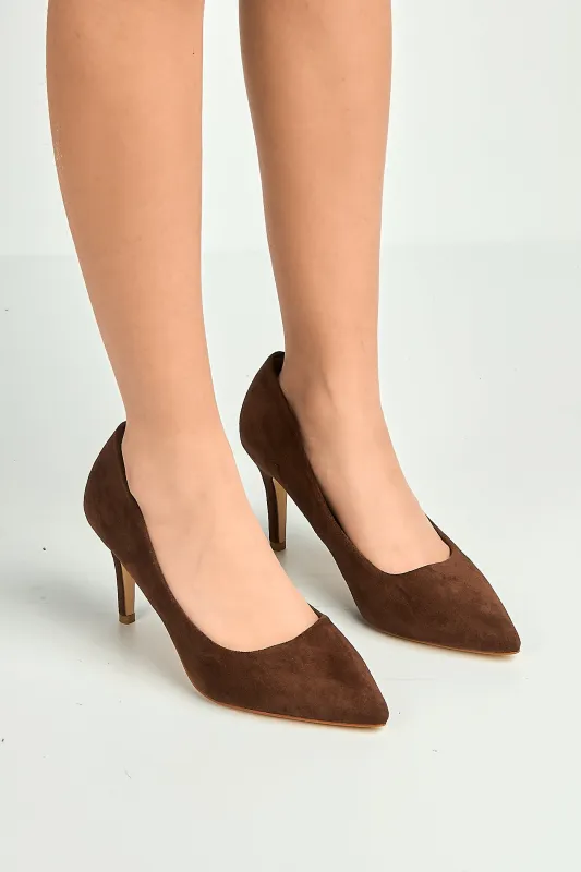Ingrid Pointed Toe Court Heels In Chocolate by Miss Diva made by Goddiva