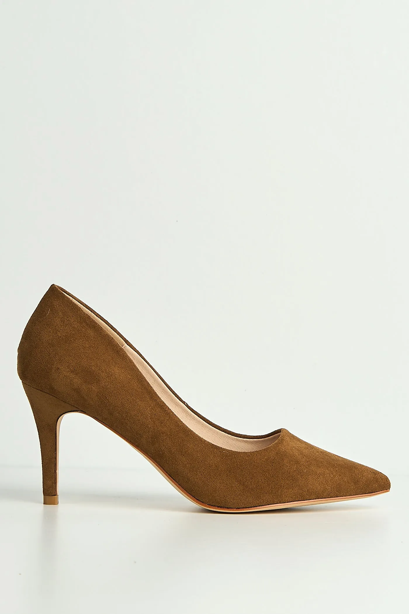 Ingrid Pointed Toe Court Heels In Tan Suede by Miss Diva sold by Goddiva product image thumbnail 4