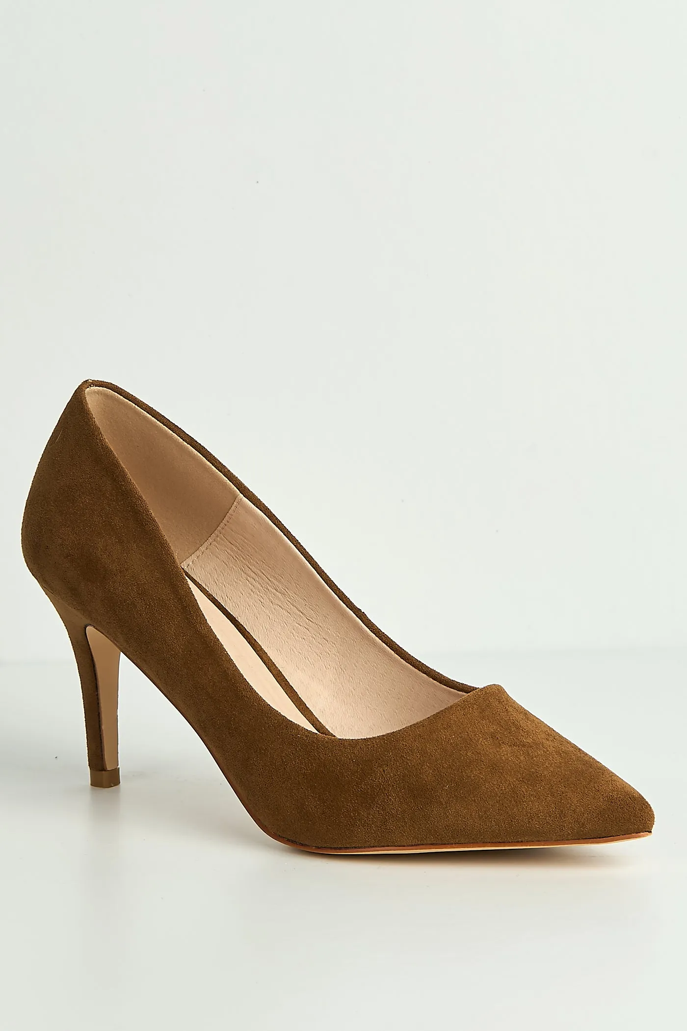 Ingrid Pointed Toe Court Heels In Tan Suede by Miss Diva sold by Goddiva product image thumbnail 5