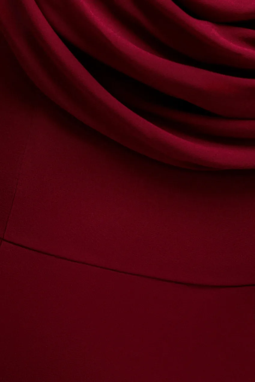 Chiffon Bardot Cowl Neck Maxi Dress - Burgundy Red by Goddiva sold by Goddiva product image thumbnail 4