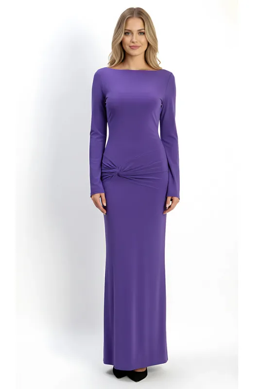 Purple Backless Slinky Knot Waist Bodycon Maxi Dress by Avinci sold by Goddiva