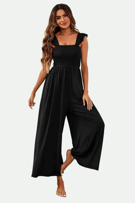 FS Collection Frill Detail Strappy Jumpsuit In Black sold by Goddiva