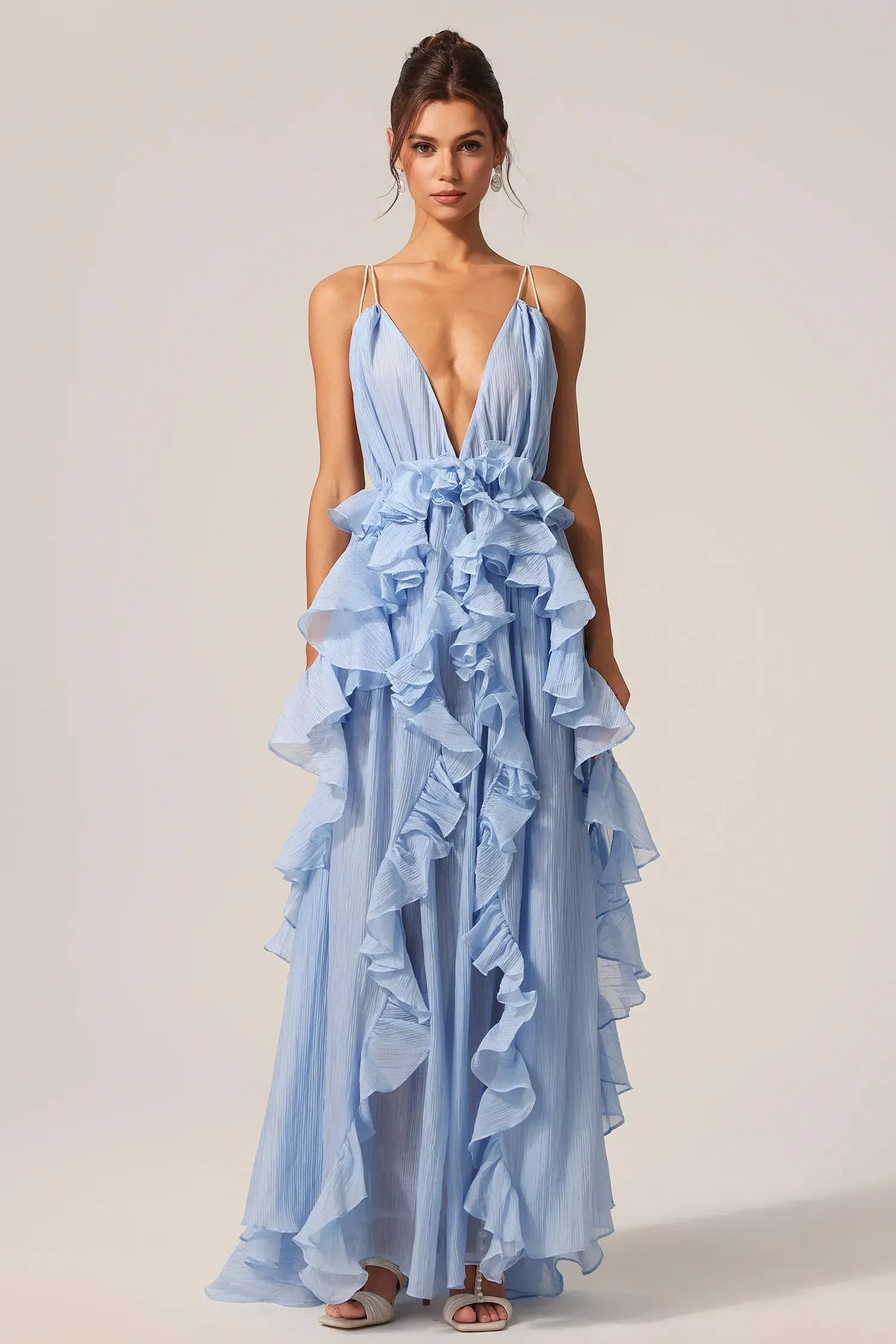 Quincy Sleeveless Backless Folds Maxi Dress by Bella Barnett sold by Goddiva