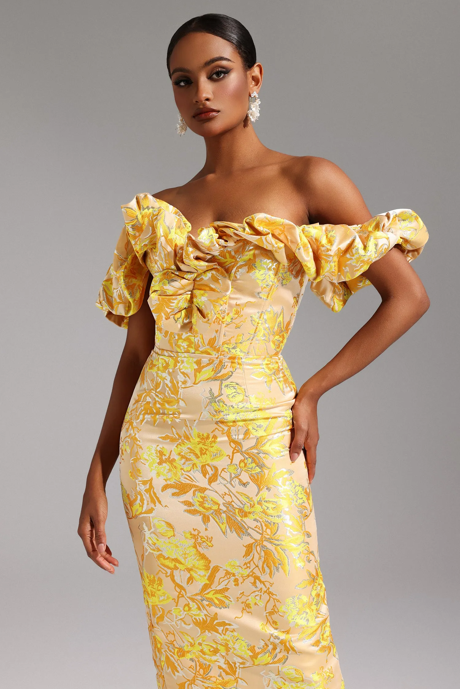 Merrit Off-the-Shoulder Jacquard Midi Dress by Bella Barnett sold by Goddiva product image thumbnail 4