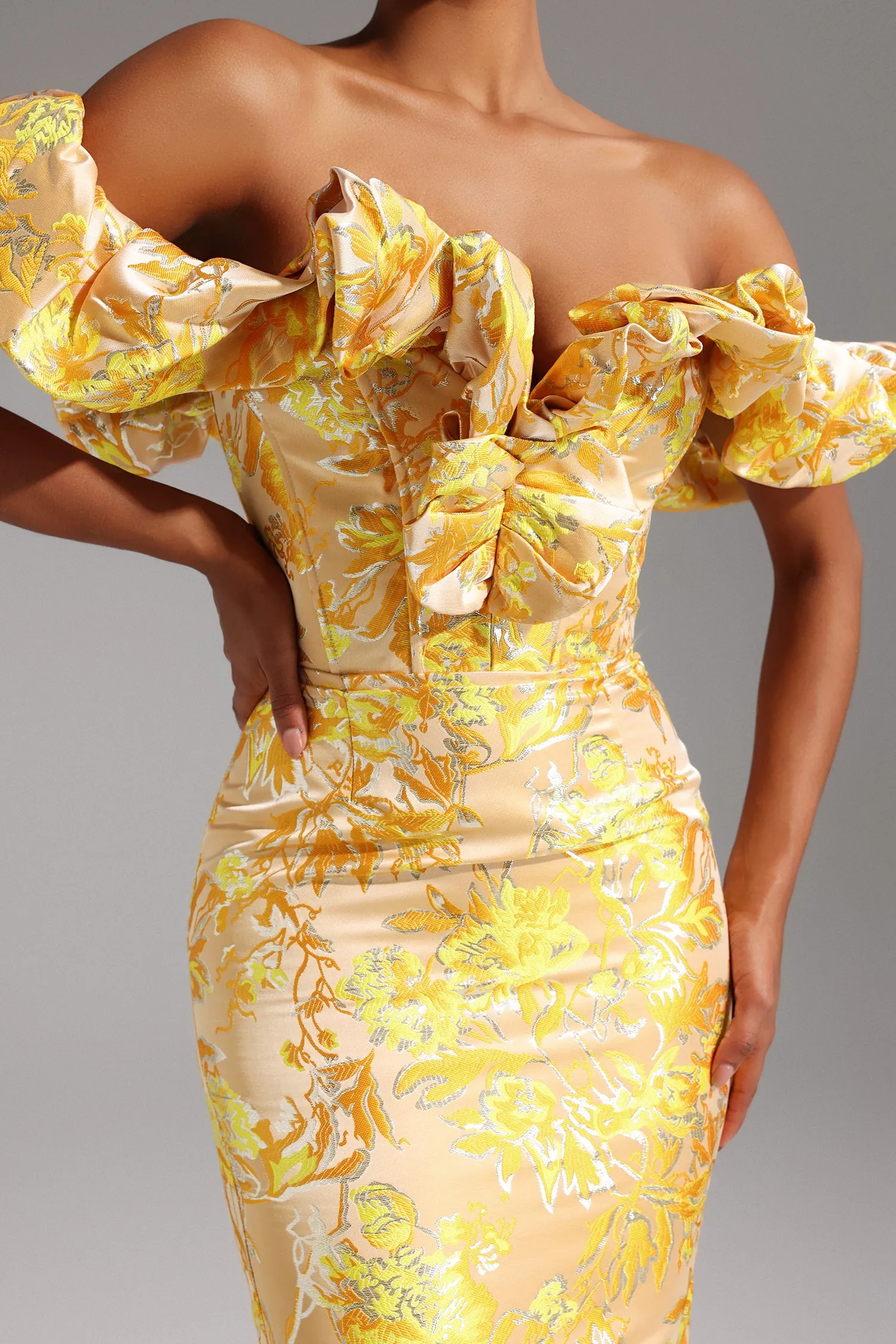 Merrit Off-the-Shoulder Jacquard Midi Dress by Bella Barnett sold by Goddiva product image thumbnail 5