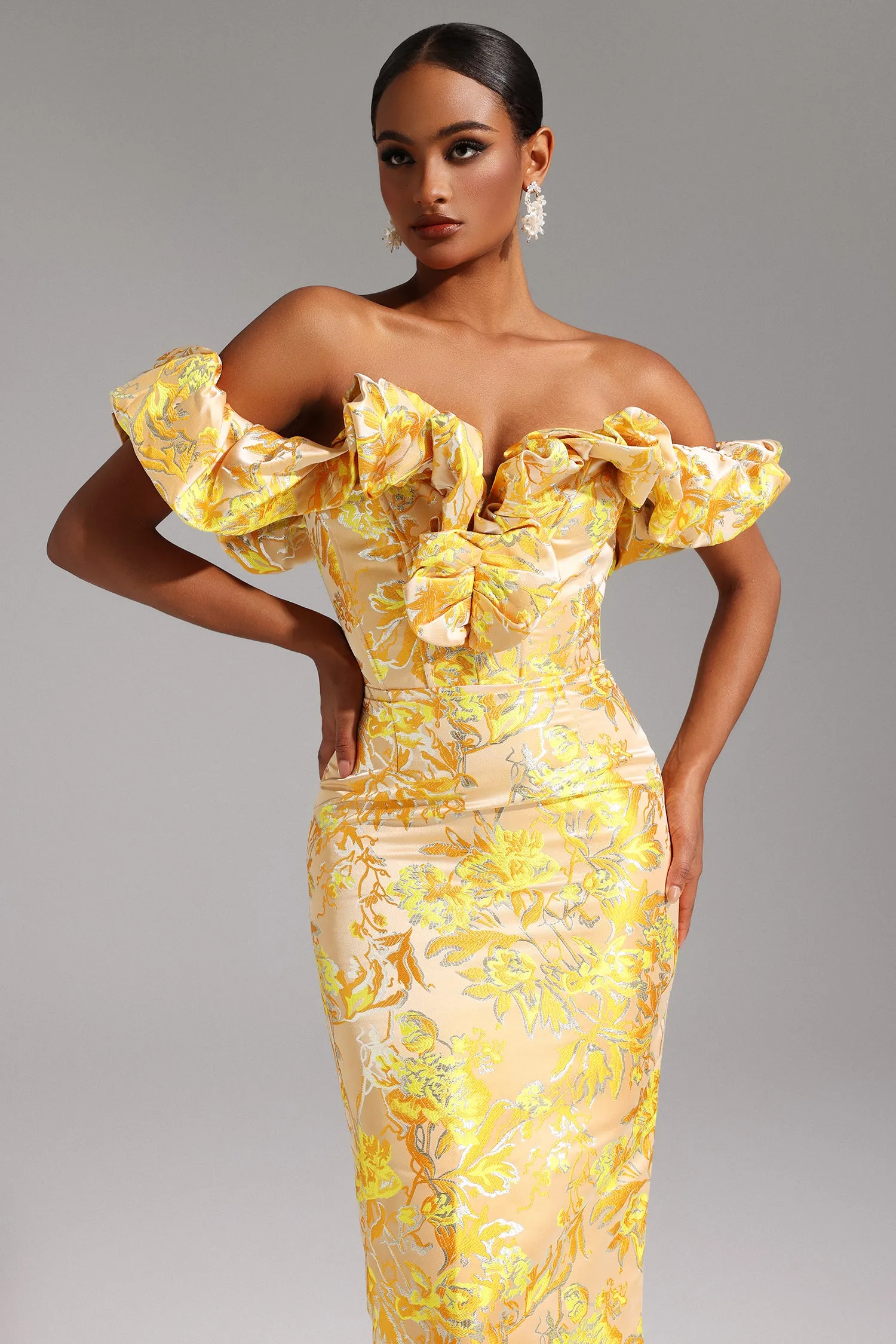 Merrit Off-the-Shoulder Jacquard Midi Dress by Bella Barnett sold by Goddiva product image thumbnail 3