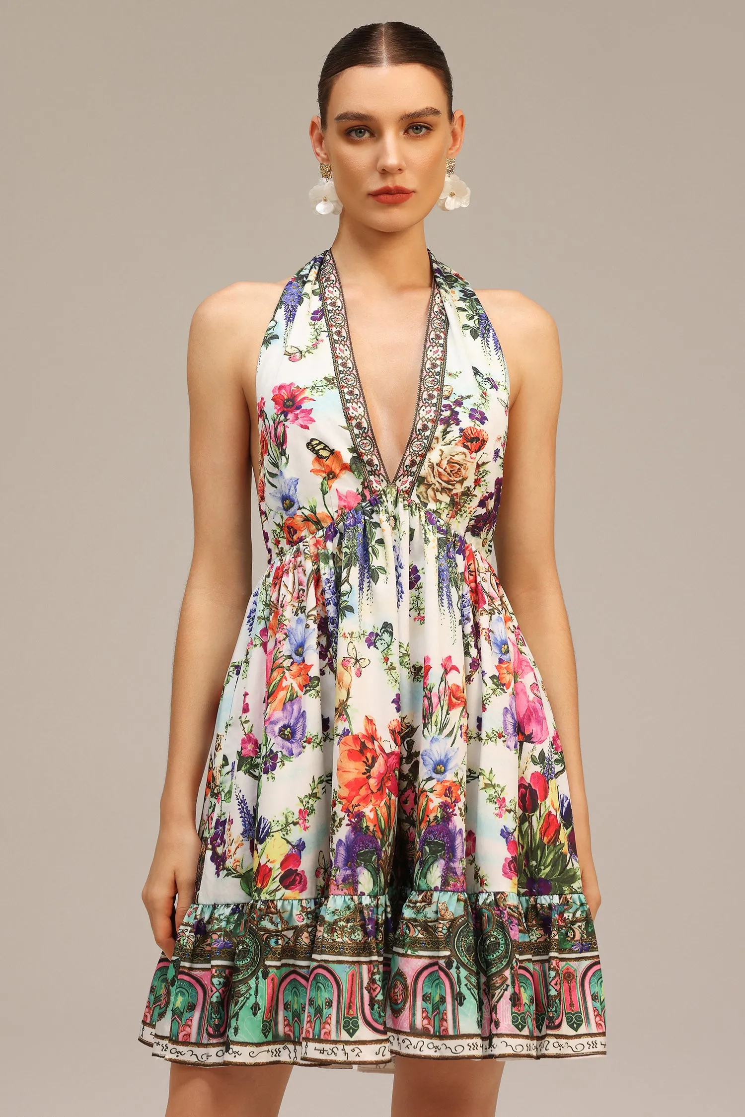 Emier V-neck Floral Printed Mini Dress by Bella Barnett sold by Goddiva product image thumbnail 3