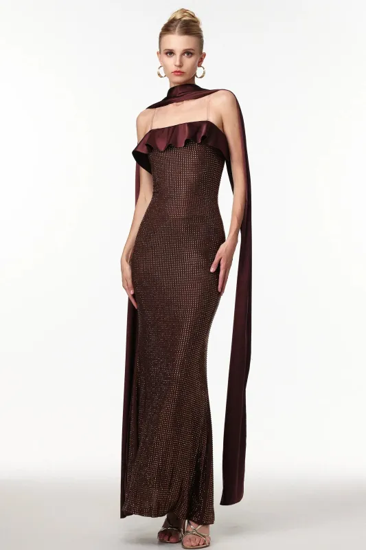 Zainab Elegant Contour Rhinestone Knit Maxi Dress by Bella Barnett sold by Goddiva