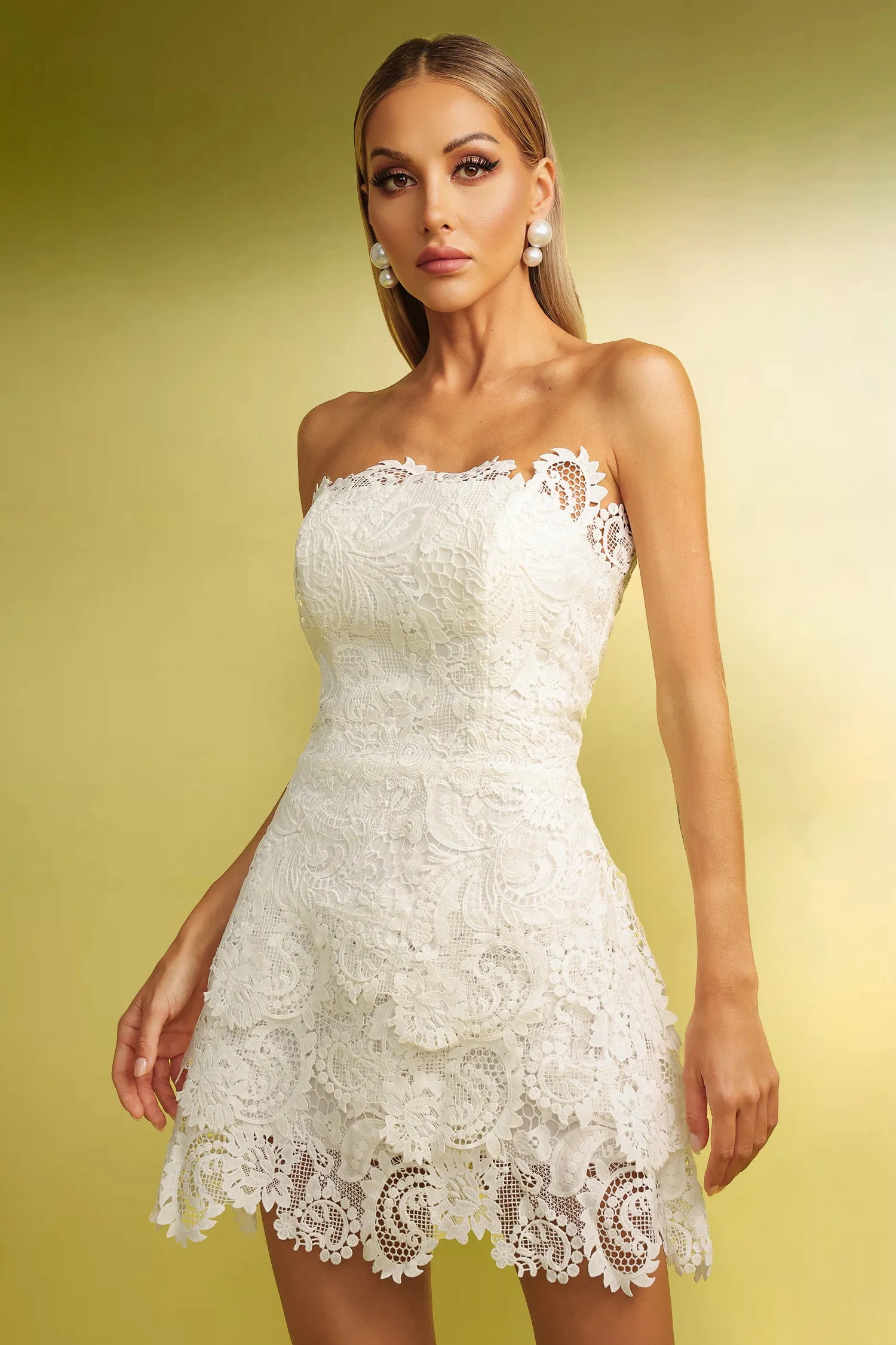 Yuico Lace Strapless Mini Dress by Bella Barnett sold by Goddiva product image thumbnail 4