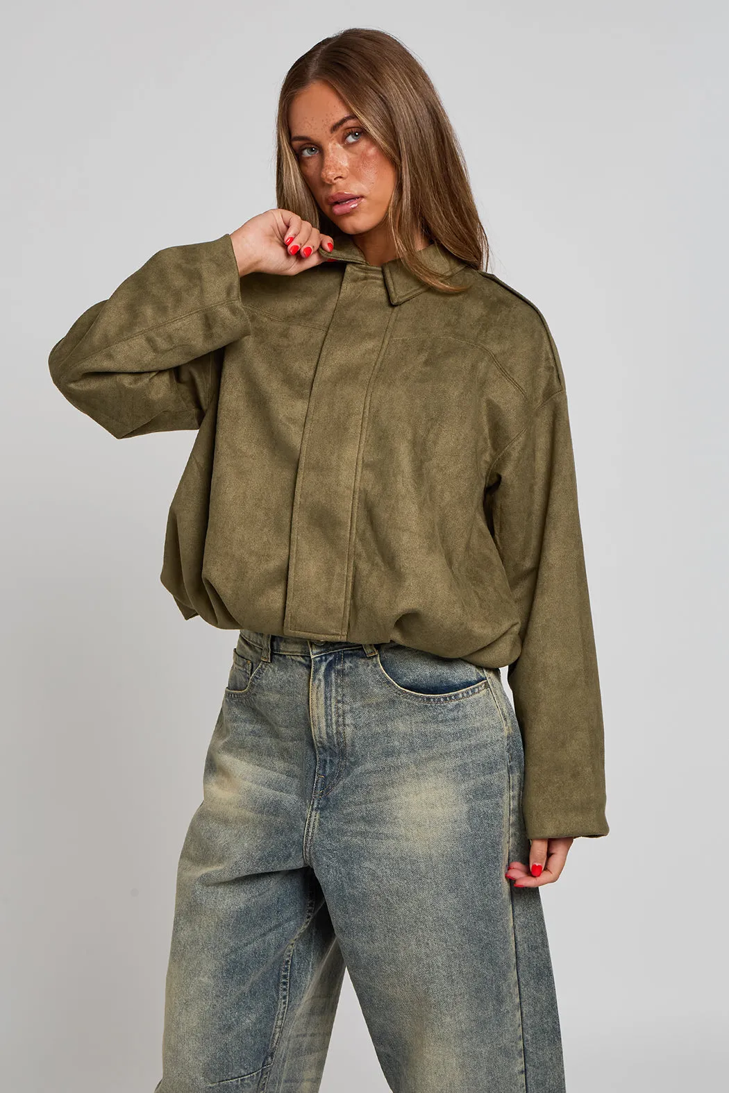 Khaki Collared Bubble Hem Jacket by Urban Bliss sold by Goddiva product image thumbnail 4