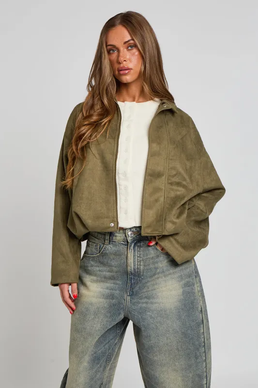 Khaki Collared Bubble Hem Jacket by Urban Bliss made by Goddiva