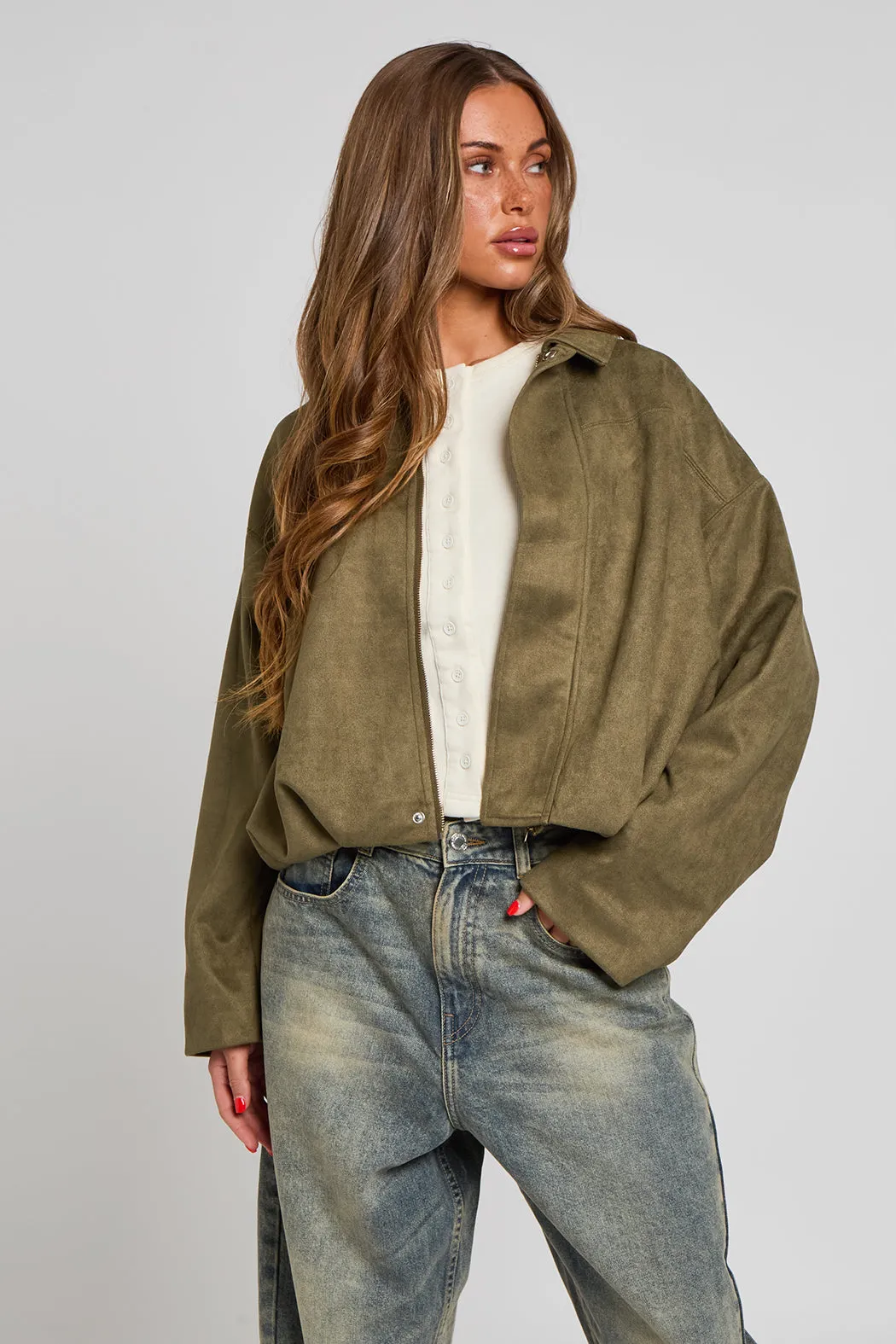 Khaki Collared Bubble Hem Jacket by Urban Bliss sold by Goddiva product image thumbnail 2