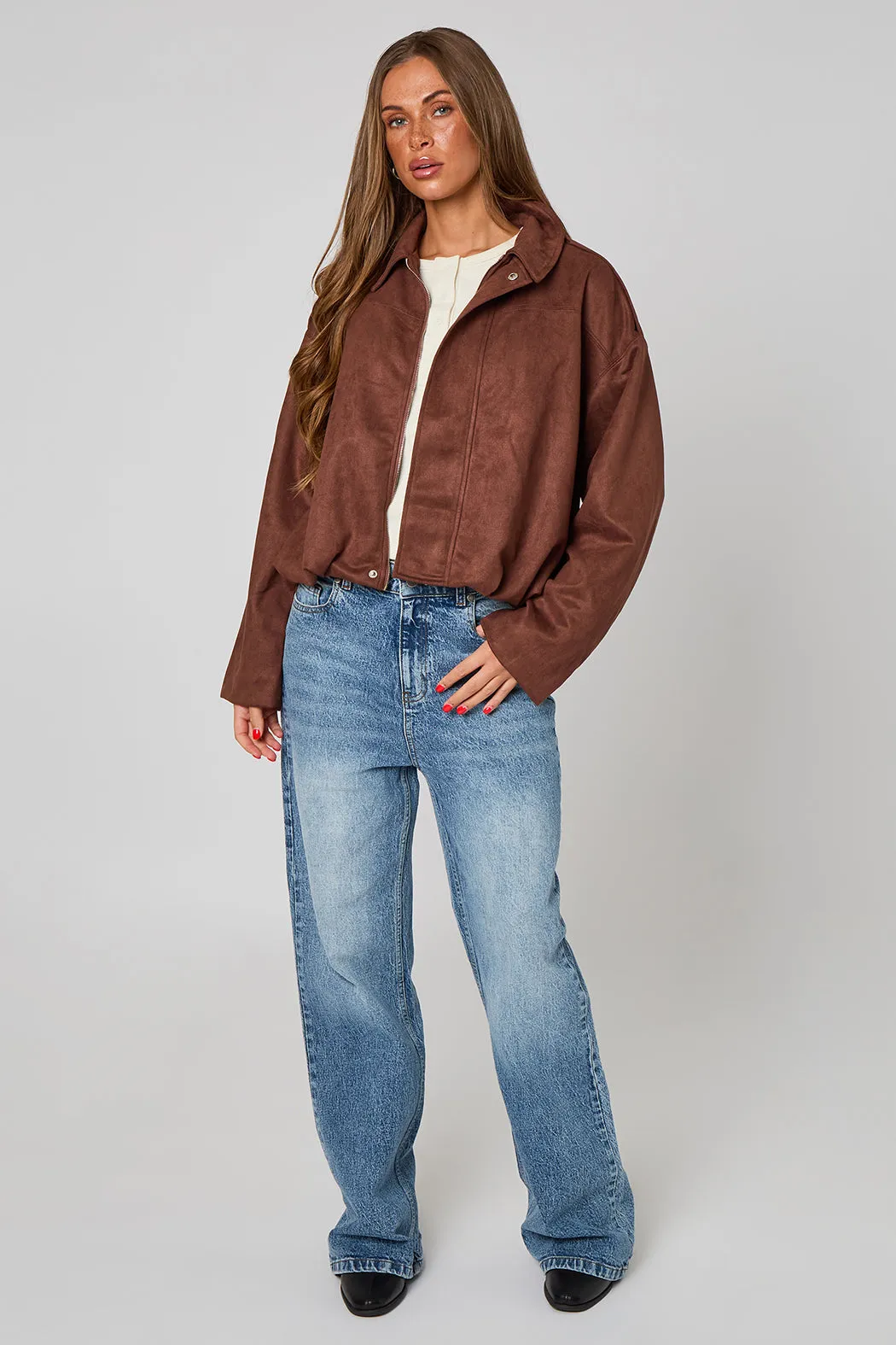 Chocolate Collared Bubble Hem Jacket by Urban Bliss sold by Goddiva product image thumbnail 2