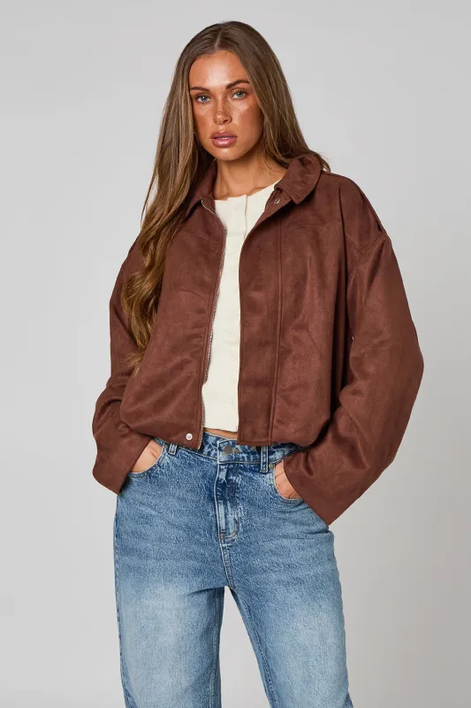 Chocolate Collared Bubble Hem Jacket by Urban Bliss made by Goddiva