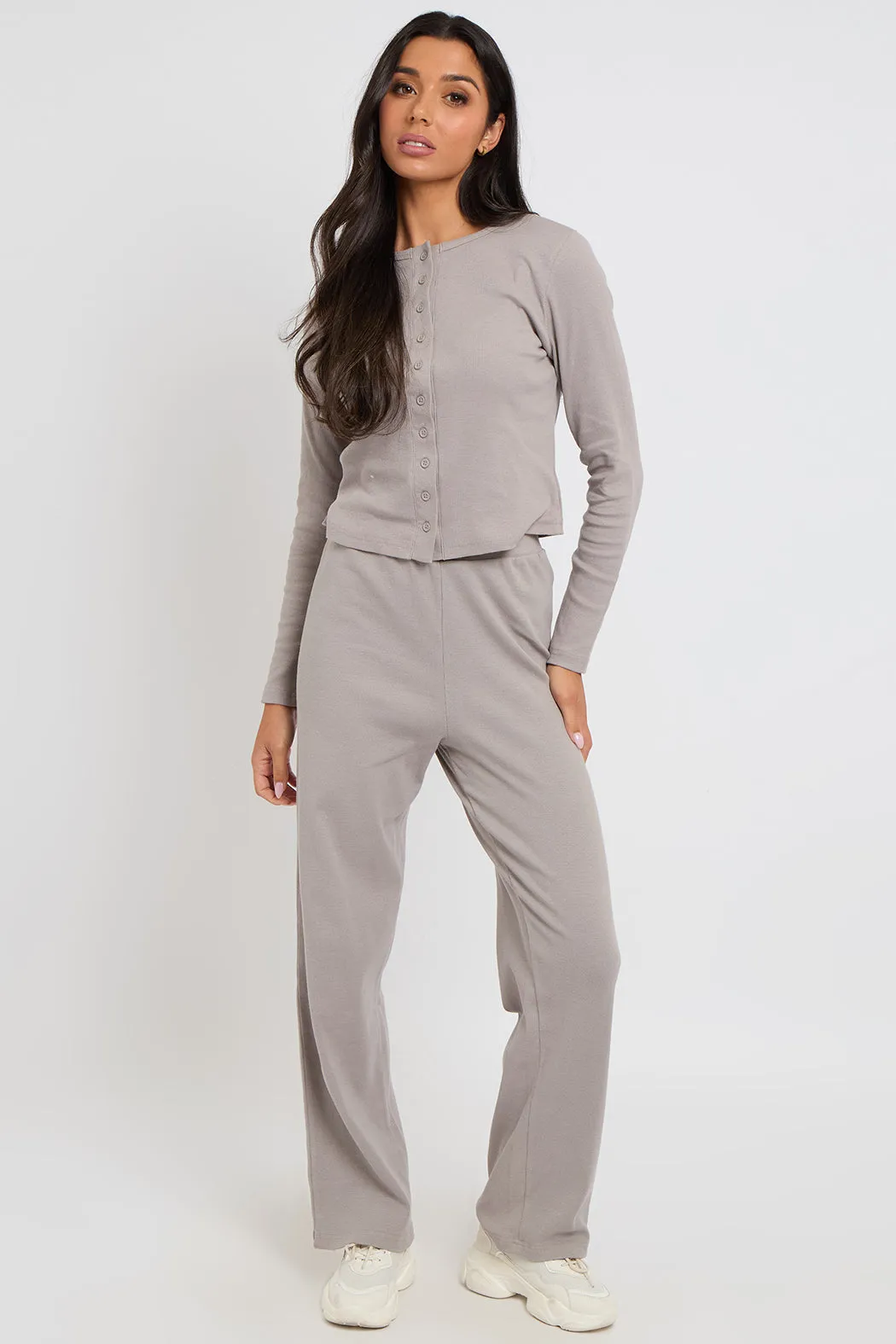 Grey Long Sleeved Button Front Top by Urban Bliss sold by Goddiva